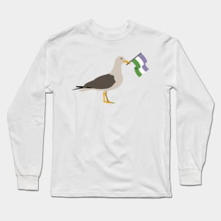 Seagull Holding Genderqueer Pride Flag Long Sleeve T-Shirt